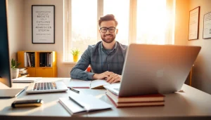 Gain IT certifications without studying in a cozy office setting featuring a motivated learner.