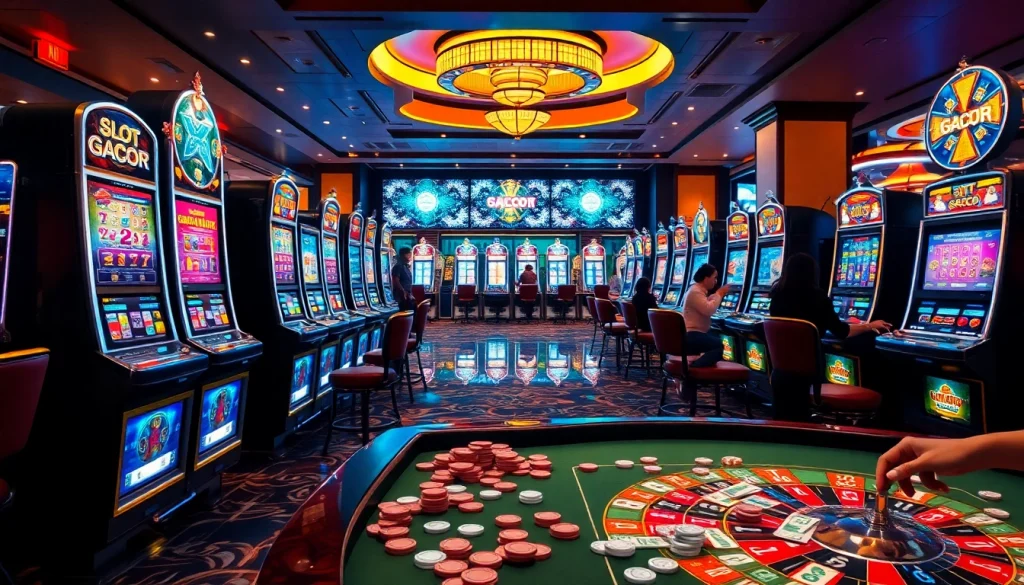 Experience excitement with slot gacor action at a vibrant casino floor full of winning players.
