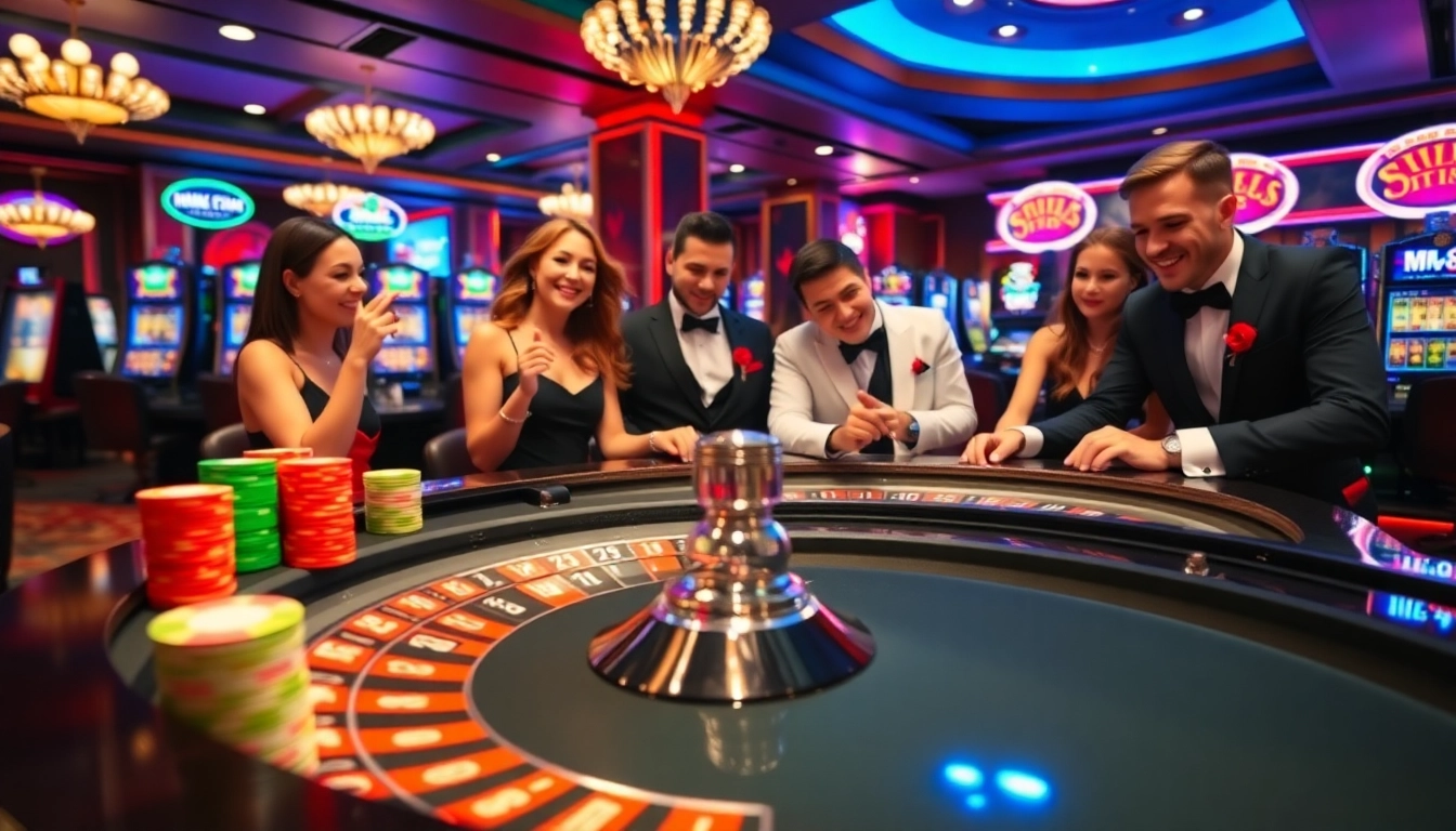 Players enjoying vibrant casino action at MM88 roulette table with colorful chips.