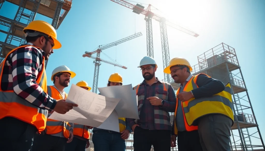 Construction advocacy showcased by diverse professionals collaborating on a building site.