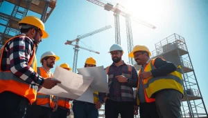 Construction advocacy showcased by diverse professionals collaborating on a building site.