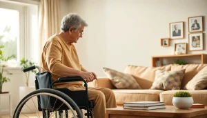 Providing at home health care services near me with compassionate assistance in a warm living room.