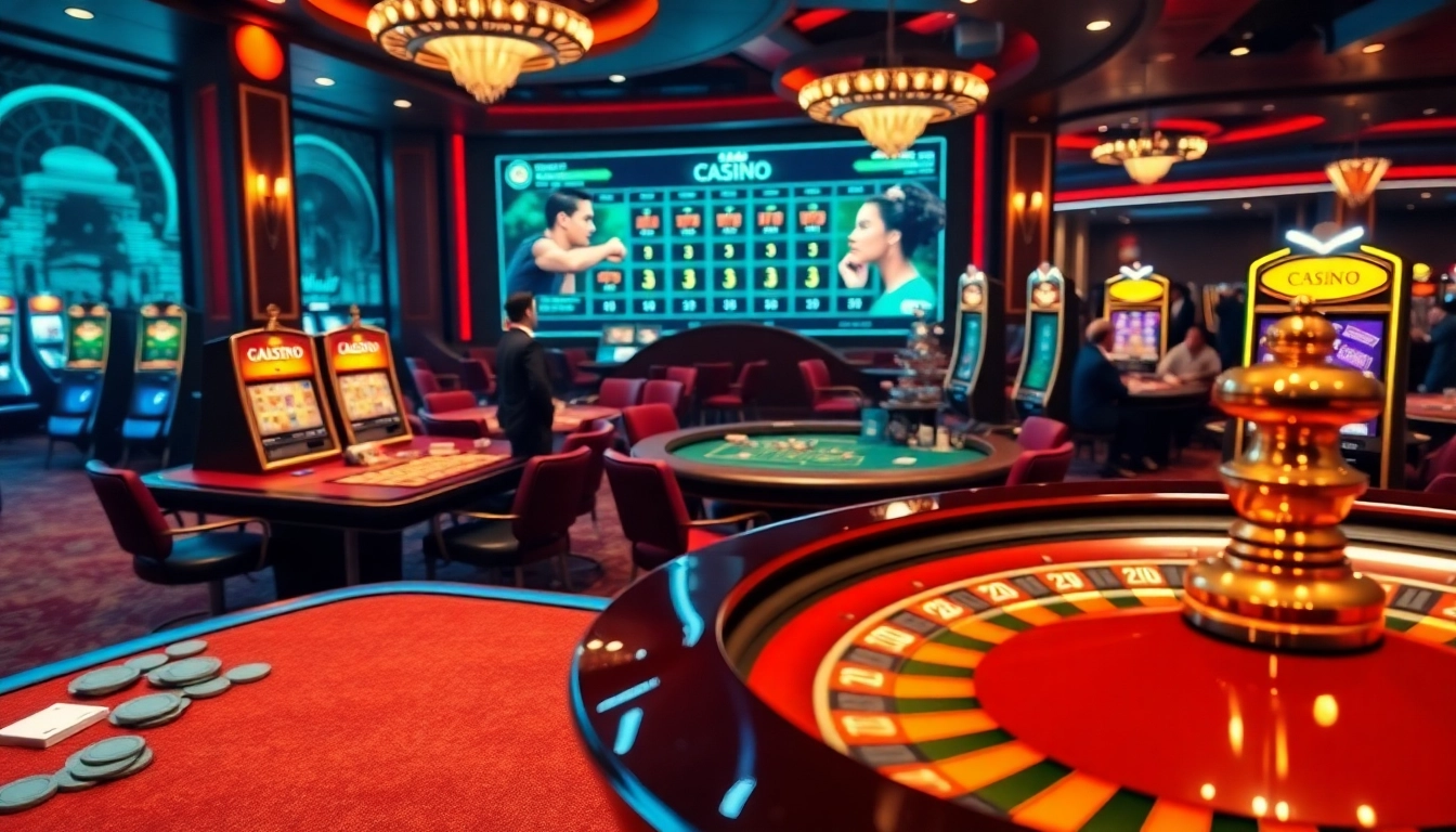 Découvrez l'excitation du casino en ligne Français avec des tables élégantes, des cartes et de la roulette.