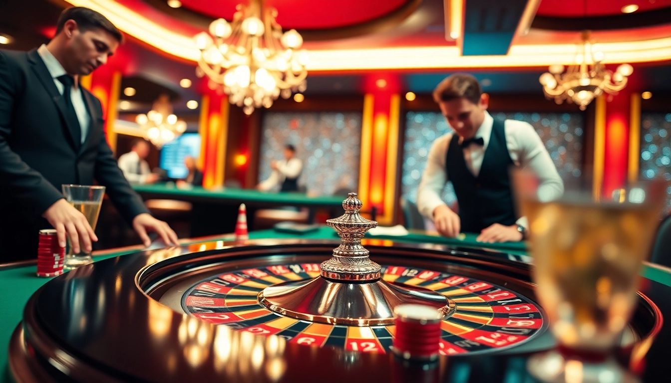 Erleben Sie einen neuen casino bonus ohne einzahlung neu an einem glamourösen Roulettetisch.