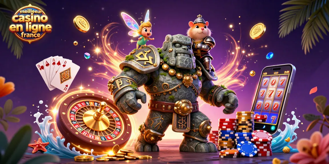Interagissez avec la meilleure expérience de casino en ligne en France avec un gardien golem et des éléments magiques.