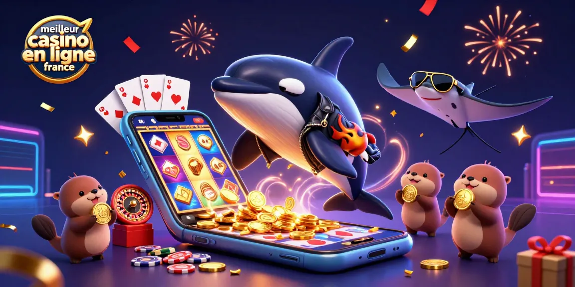 Engagez-vous avec le meilleur casino en ligne France à travers cette illustration dynamique et colorée mettant en scène des personnages de casino et des jeux.