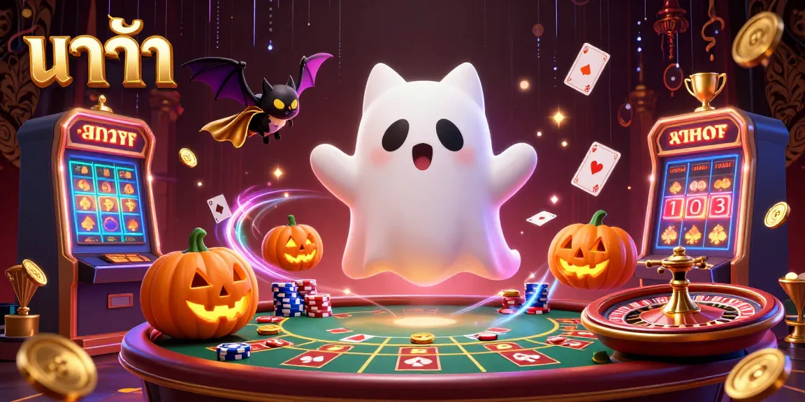 Baccarat game scene with a ghost cat and vampire bat amidst dynamic casino elements.