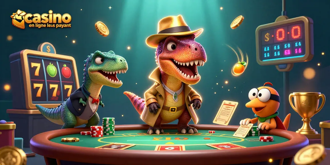 Illustration d'un velociraptor comptant des cartes au blackjack, représentant le casino en ligne le plus payant.