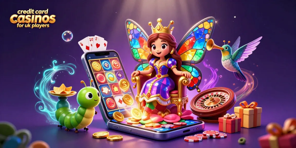 Experience exciting gameplay at credit card casinos for UK players, showcased in an elaborate 3D illustration with slot games and casino elements.
