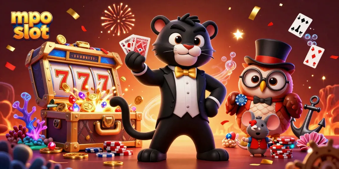 Engage with the mpo slot gaming scene as a stylish panther and cute owl handle cards and chips amid vibrant casino allure.