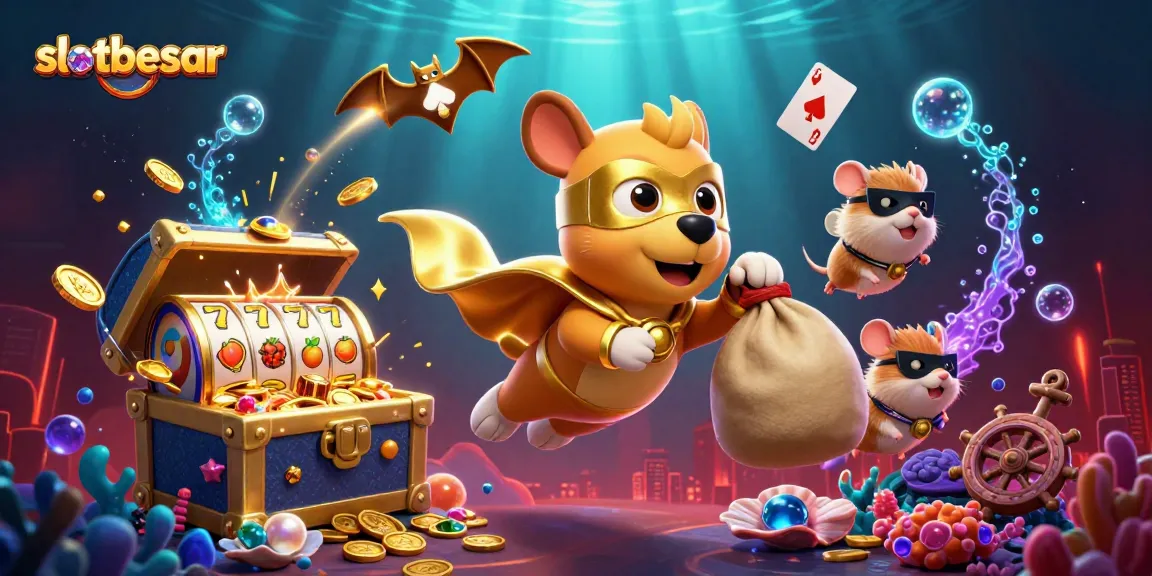 Experience thrilling wins with slotbesar, featuring a heroic dog and vibrant casino elements in action.