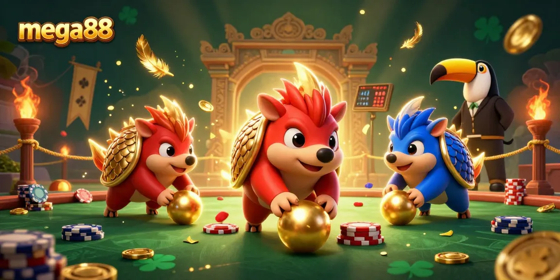 Menangkan jackpot di mega88 dengan karakter kartun beruang pangolin yang beraksi penuh warna dan dinamis.