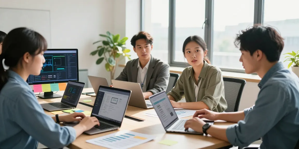 Team collaborating on small business IT support services in a modern office setting.