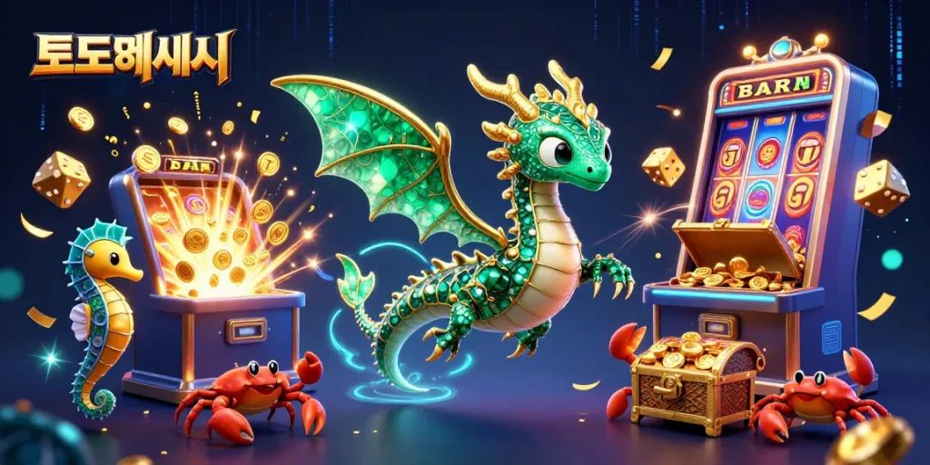 Engage with the vibrant 토토사이트 scene showcasing a 3D sea dragon and dynamic casino elements!