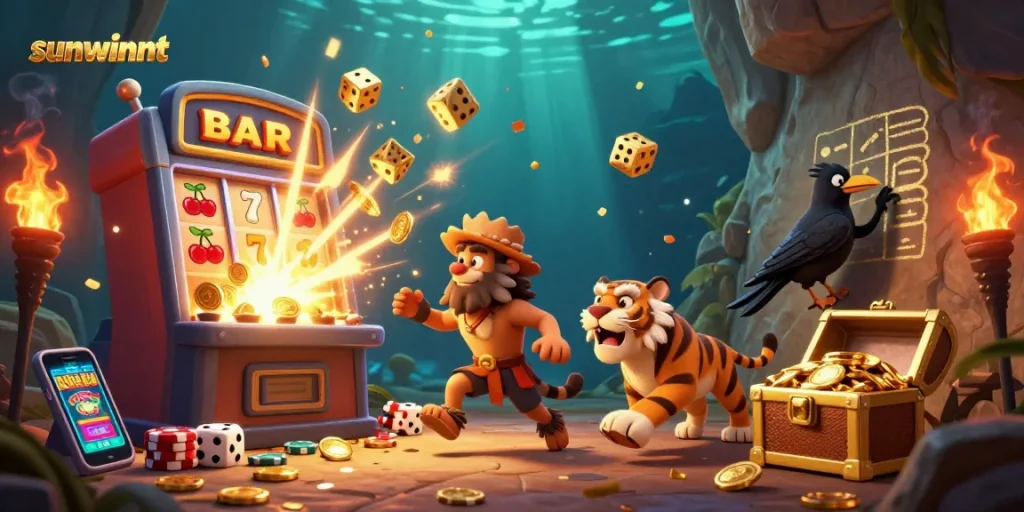 Experience high-energy gambling adventures with sunwinnt in this prehistoric casino scene.