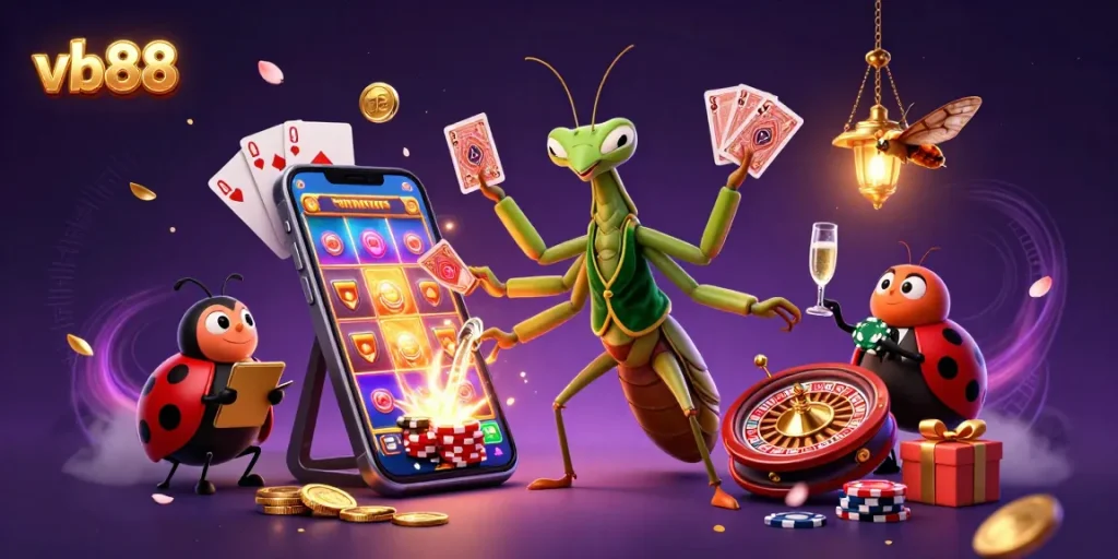 Experience thrilling gameplay with vb88's vibrant 3D casino illustration featuring engaging characters.
