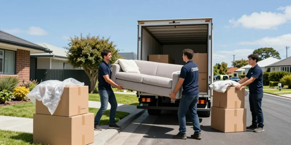 Expert house movers Tauranga team lifting furniture with care, ensuring a seamless moving process.