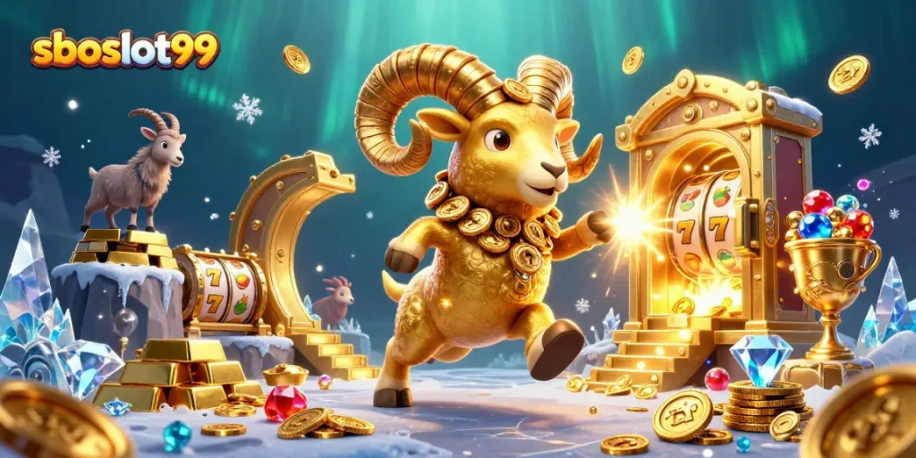 Experience big wins with sboslot99 as a golden ram charges through a treasure-filled scene.
